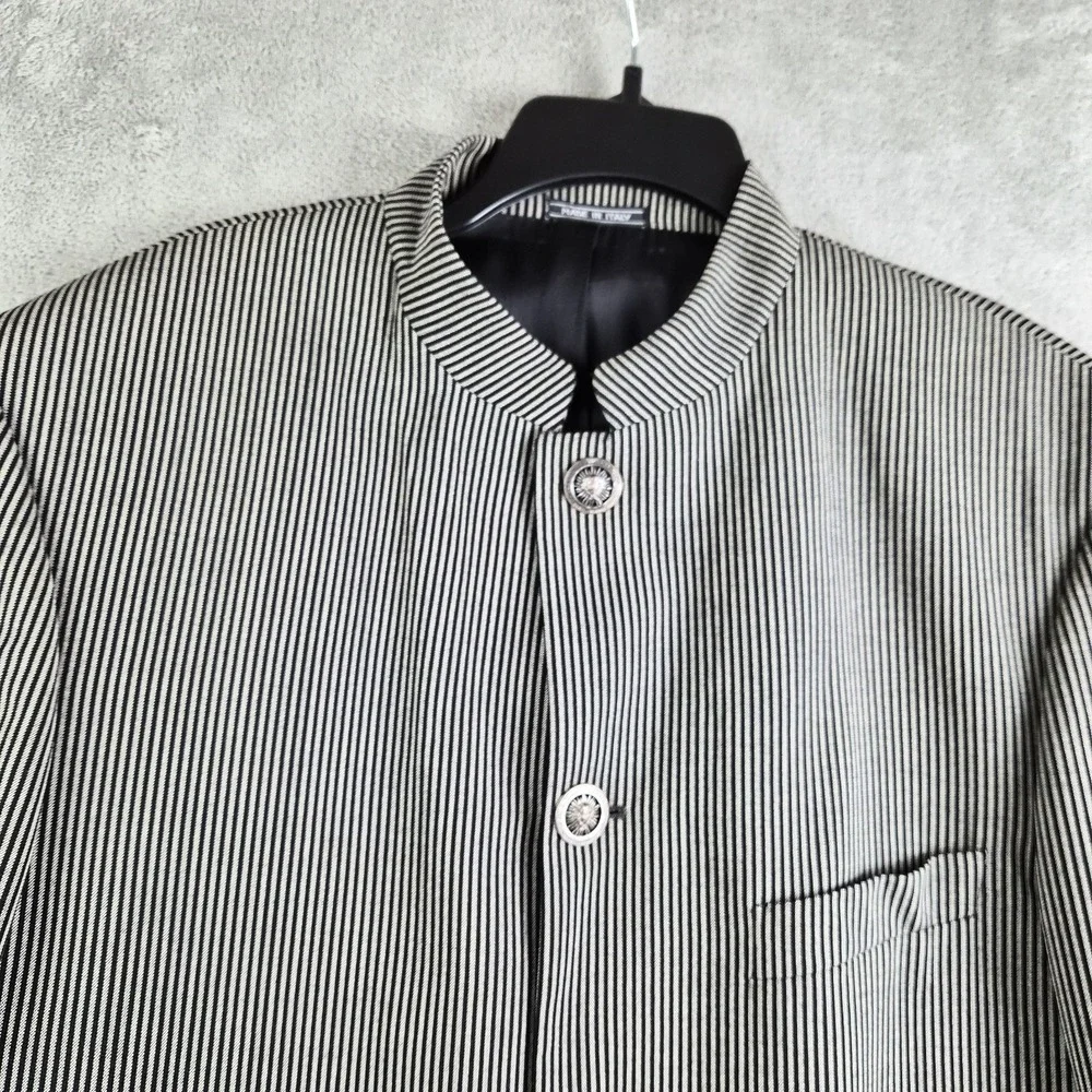 Zanetti Blazer Jacket Vest Grey Black Stripe Moda Biella Extra Fine Merino Italy